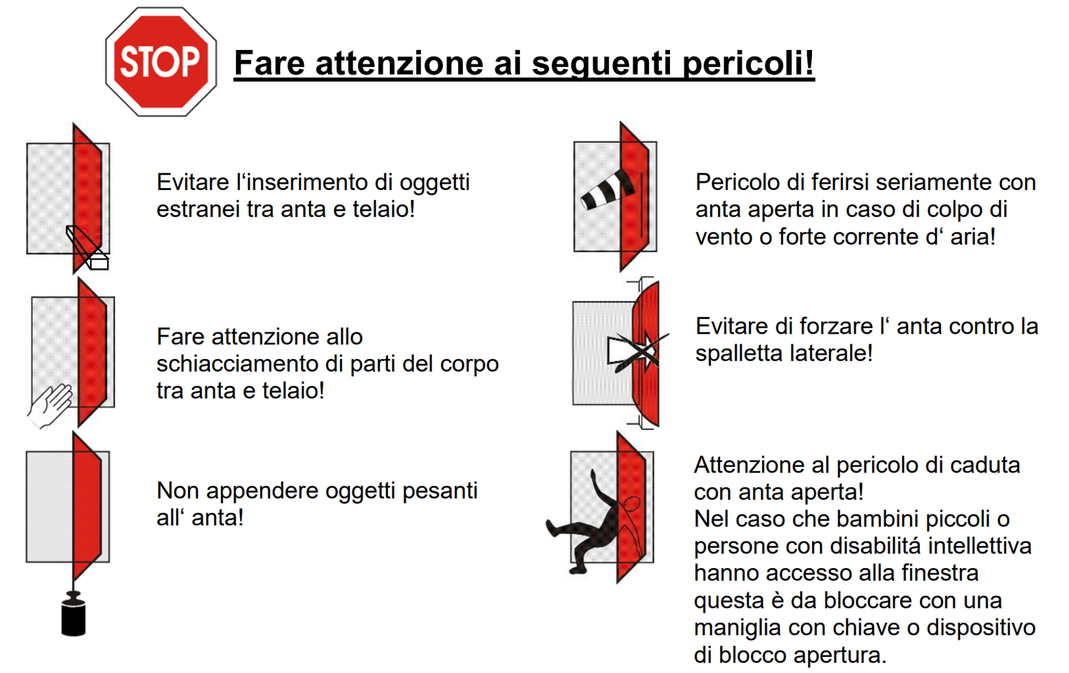 Fare attenzione ai segueti pericoli